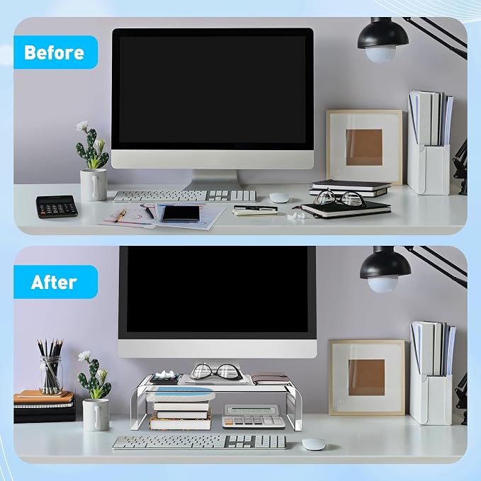 AboveTEK Acrylic Monitor Stand – Clear Monitor Riser & Computer Desk Stand, Premium Acrylic Laptop Stand for Home Office, PC TV Stand with Keyboard Storage Heavy Duty Desk Riser - Image 4