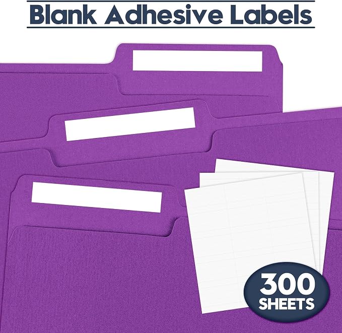 File Folders,Colored File Folders Letter Size 8.5" x 11",150 Pack 1/3 Cut Tab Bulk Folders,Durable Paper Folders with Blank Labels for Office Business School Home Use,Vivid Purple - Image 5