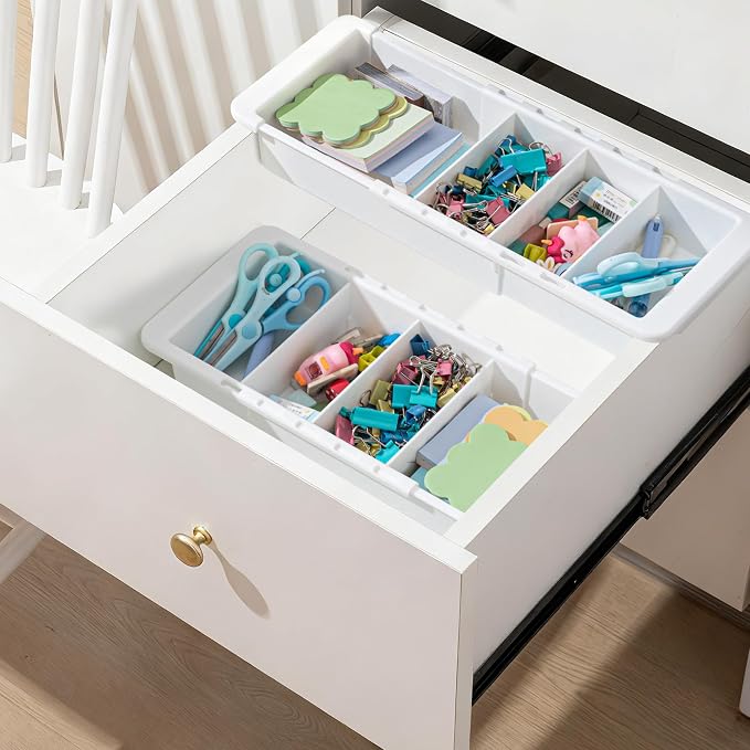 1 Pcs Expandable Drawer Organizer Bins Adjustable Deep Drawer Hanging Organizer Tray Expandable 11.4 to 18.1 Inches Plastic Dividers Storage for Office Bathroom Bedroom Kitchen Desk, White by Unknown