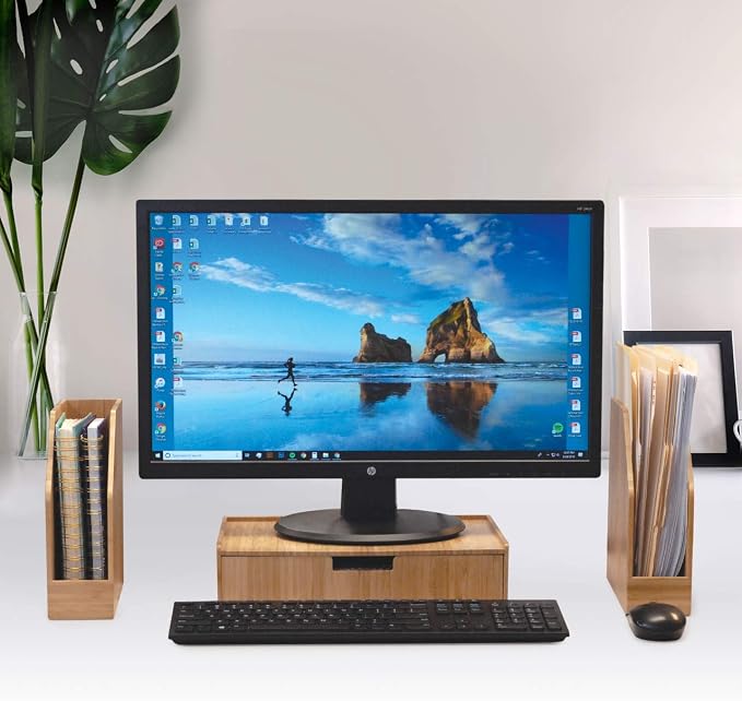 MobileVision Bamboo Drawer Large, Monitor Stand & Stackable Storage Solution for office products pens, pencils, scissors, notepads, business cards and more - Image 8