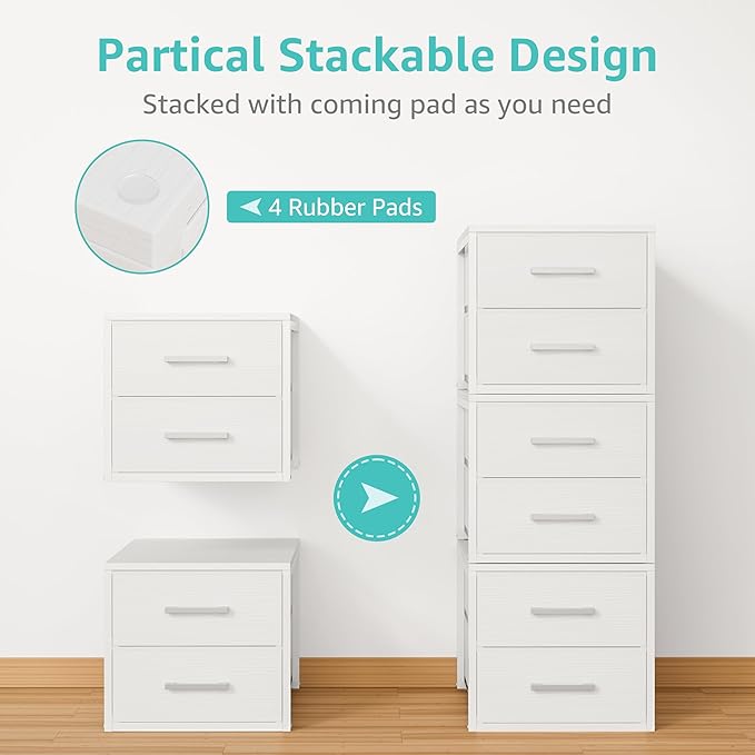 BOLUO Stackable Storage Drawers Closet Organizers and Storage Fabric White 2 Drawer Dresser for Bedroom Modern - Image 4