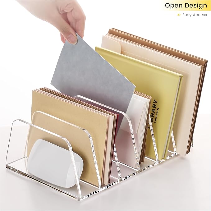 YUXUN Desk File Organizer,6-Section Acrylic Desk Organizer,Vertical File Sorter Holder Organization for Office School & Classroom (Clear - 1Pack) - Image 6