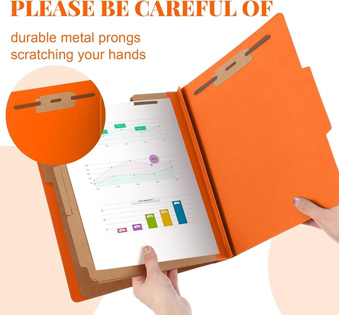 Skyygemm 36 Pcs Classification Folder Letter Size, 3 Divider File,Orange | Back to School Supplies, Pressboard File with Fastener, Expanding Organizer Bulk for School Teacher, Office Employee, Staff - Image 4
