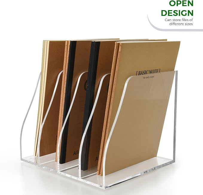 Lovemolly Acrylic Magazine File Holder – 4-Slot Clear Desk Organizer, Vertical Document Sorter for Office, Home & Classroom, No-Assembly Tabletop Rack for Folders, Books & Tablets, 7.09x8.07x6.3 in - Image 3