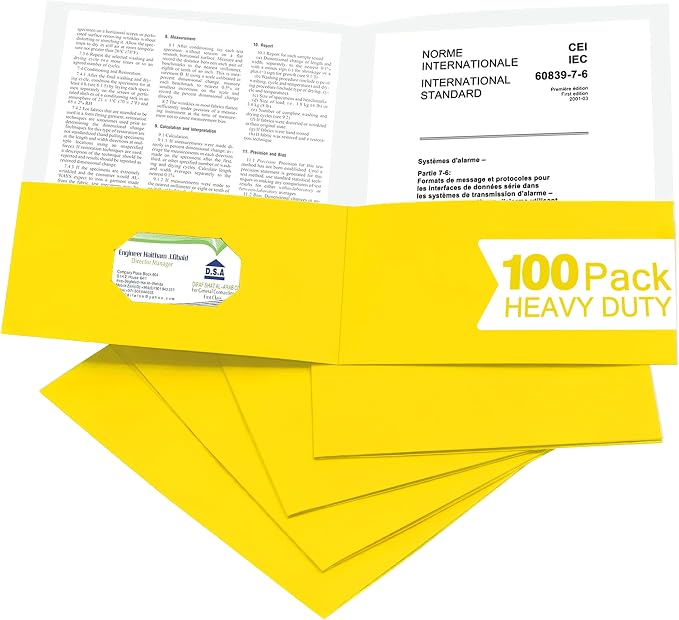 Zzrywuty 100 Packs Yellow Two Pocket File Folders with Business Card Slot,Textured Paper,Letter Size,Holds 100 Plus Sheets for School,Office,Business by Zzrywuty