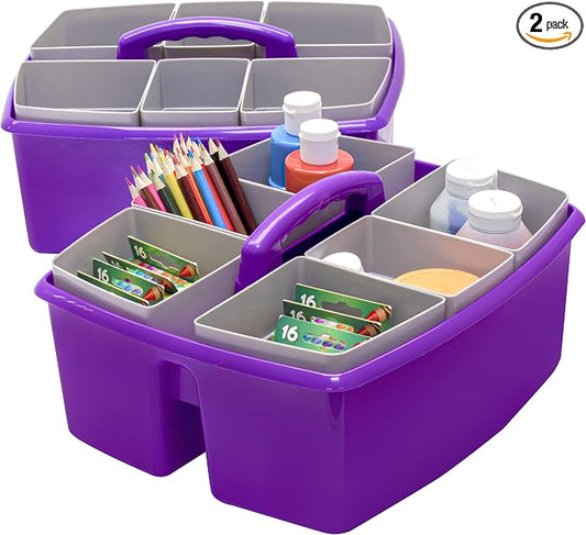 Storex Large Classroom Craft Caddy with Cups, 13 x 11 x 6.575 Inches, Purple, Case of 2 (00986A02C) by Storex
