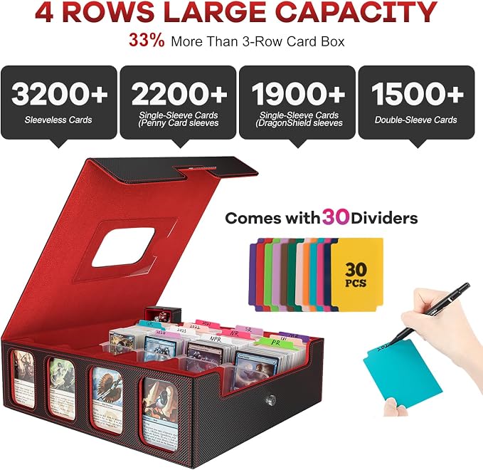 Gomyrod Card Storage Box 3200+ MTG Deck Box with 30 Colorful Divider, 4 Row Commander Trading Card Cases with Portable Handle & Display Windows, Fits for MTG/TCG/Magic Cards, Patented Design - Image 3