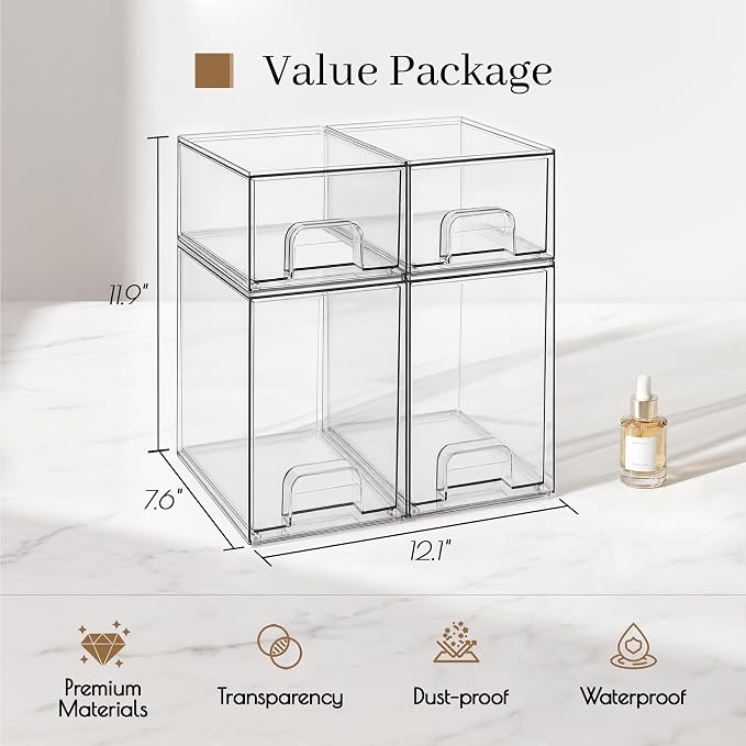 Clear Stackable Storage Drawers, Baby Bottle Organizer, Easily-Access Makeup Organizer, Durable Containers for Bathroom Countertop, Pantry and Medicine Cabinet Organizer - Image 3