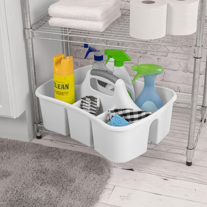 Sterilite Divided Ultra Caddy Storage Organizer for Bathroom, White, 4-Pack | Large Organization Holders and Stackable Plastic Containers for Toilet, Sink, Laundry, and Kitchen Cleaning Supplies - Image 8