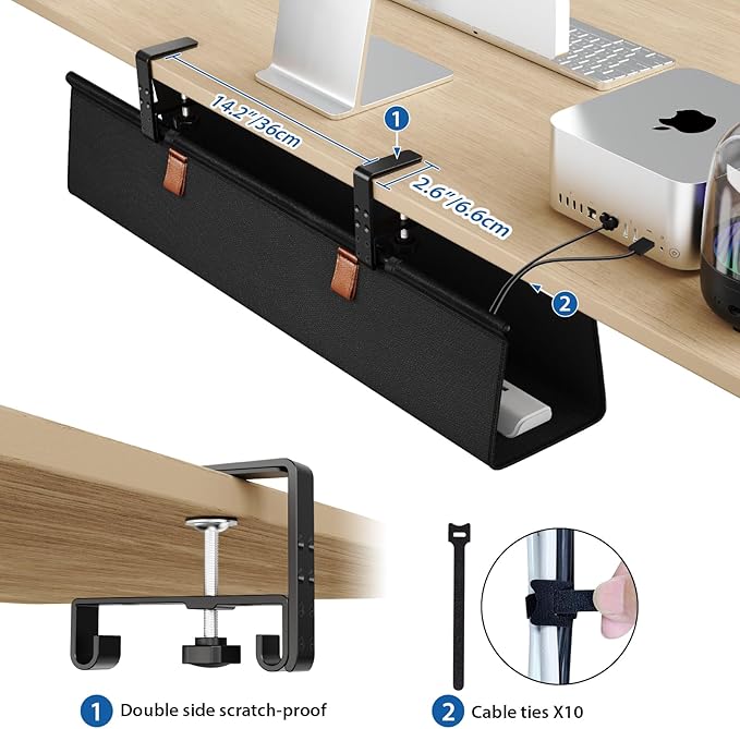 Zilink No Drill Under Desk Cable Management Tray 30" Cord Organizer for Table Clamp/Screw Mount Desk Cable Management Sturdy Waterproof Fabric Cord Hiders for Office, Home - Image 4