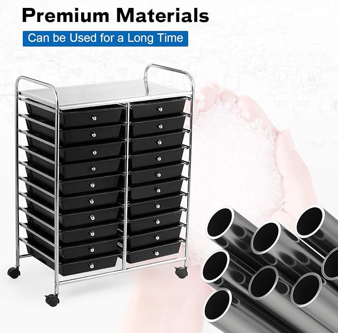 GOFLAME 20-Drawer Rolling Storage Cart, Multifunctional Art Craft Organizer Cart, Mobile Utility Storage Cart with Removable Drawers & Lockable Wheels, Craft Cart for Home Office School, Black - Image 7