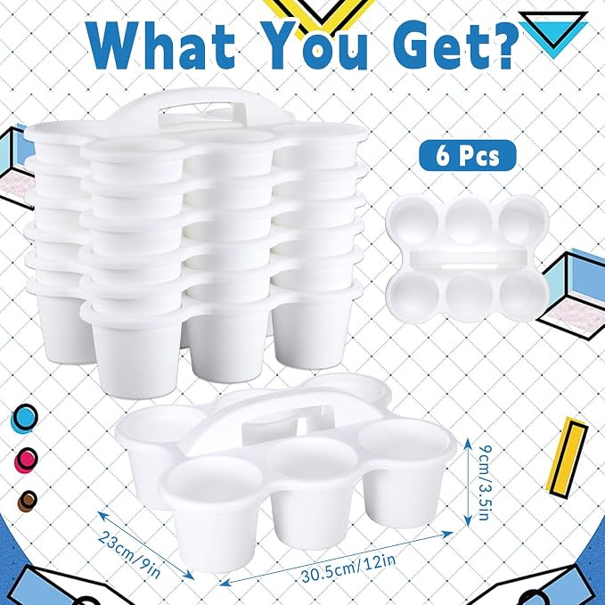 6 Pack Classroom Caddy with Handle Plastic Storage Caddy Organizer with 6 Compartments Drink Cup Caddies Holder Portable Storage Bin for Pencil, Crayon, Marker, Home, Office, School Supplies(White) - Image 2