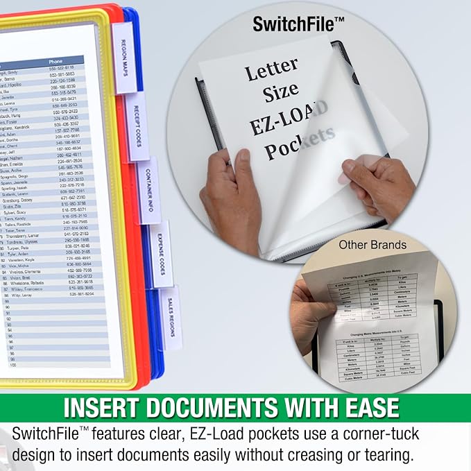 Ultimate Office SWITCHFILE 10-Pocket Reference Display Organizer Color Pkts | Compact Weighted Metal Base For Wall or Desktop Use Portrait or Landscape Display -10 EZ-Load Pockets / 20 Letter Size Sheets - Image 4