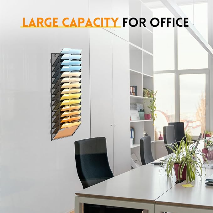 14 Tier Wall File Organizer, Hanging Wall Mounted Mail Organizer with Label Slots, Metal Mesh File Holder Magazine Rack for Office, Home, School or Classroom, Black - Image 6