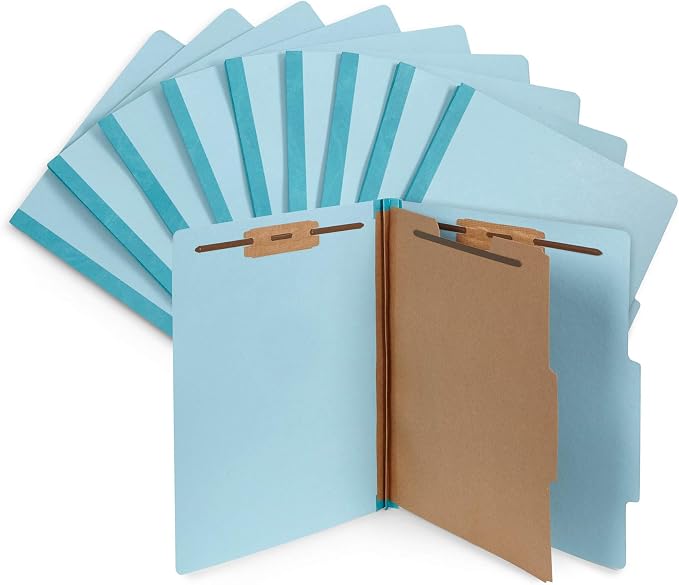 Blue Summit Supplies 30 Blue Classification Folders, 1 Divider, Letter | Heavy duty 25pt blue pressboard, 1 divider, 2 in expansion, 2 prong, holds 100+ sheets, medical and office files - Image 6