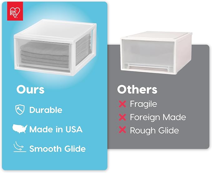 IRIS USA 2-Pack 30 Qt. Stacking Drawer Organizer with Sliding Drawer, White | Store clothing, accessories, pantry items, and household essentials around your home with organized storage solutions - Image 4