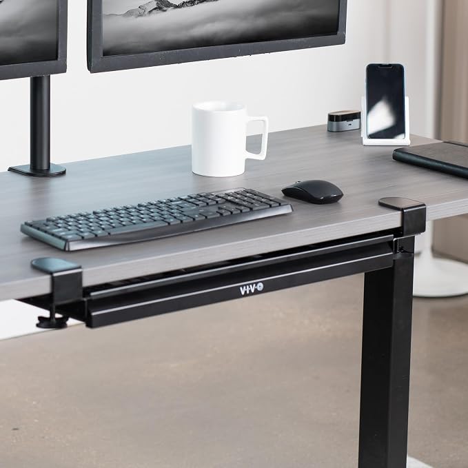 VIVO 22 inch Clamp-on Sliding Pull-out Under Table Drawer for Office Desk, Shallow Storage Organizer for Sit Stand Workstation, Black, DESK-DR22L - Image 9