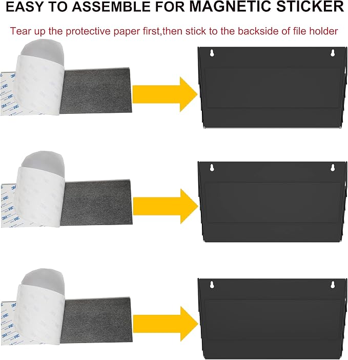3 Pockets Magnetic File Holder for File Cabinets, Refrigerator, Whiteboard, Paper Organizer, Mail or Folder Holder, Magazine Rack,Wall Mount Hanging Mail Organizer (black) - Image 6