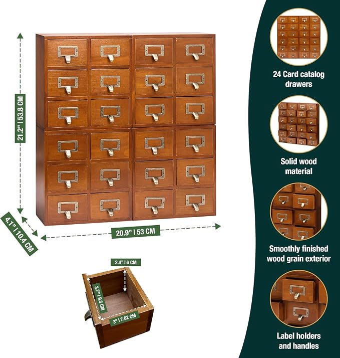 Stackable Modular 4-Pack 24 Drawer Wood Card Catalog Drawers for Desktop - Stackable Mini Storage Drawers for Office or Study Table - Arrange Your Own Drawer Storage Cabinet for Table, Fully Assembled - Image 2