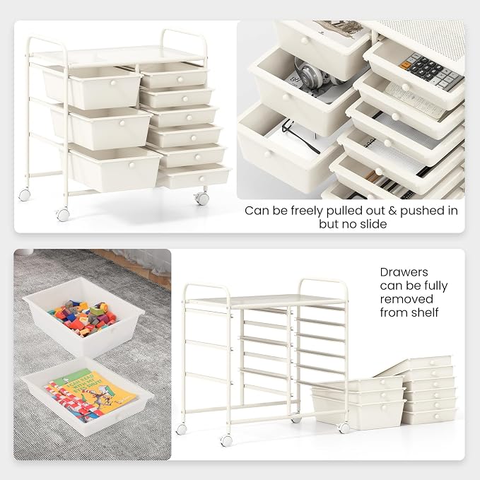 Giantex 9 Drawers Rolling Cart, Classroom Organizers, Storage Cart with Wheels, for Teacher Office Home School Supplies Tool Craft Art Paper, Ivory - Image 5