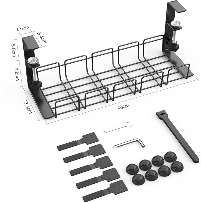 Cable Management Under Desk Tray No Drill, Table Cable Basket for Power Strips and Cables, No Screws Tidy Wire Organizer Clamp for Home, Office, Kitchen and Standing Desks, Black - Image 8