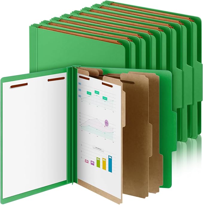 Skyygemm 24 Pcs Classification Folder Letter Size, 3 Divider File,Green | Back to School Folder Supplies, Pressboard File with Fastener, Expanding Organizer Bulk for Teacher, Office, Employee, Staff by Skyygemm
