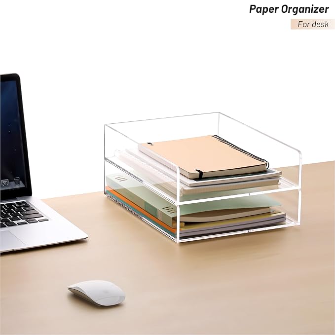 HeZone Paper Organizer Letter Tray, Clear Acrylic Paper Tray, School Teacher Office Supplies Organization, Stackable Desk File Organizer, Classroom Decor and Accessories-2 Pack… - Image 2