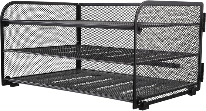 TEHAUX 3 Tier Mesh Desk File Organizer Detachable Metal Document Holder Paper Sorter for Office Home School Classroom Countertop Mail Rack Book Binder Organizer Black 12.8X9.2 X6.8 Inches - Image 3
