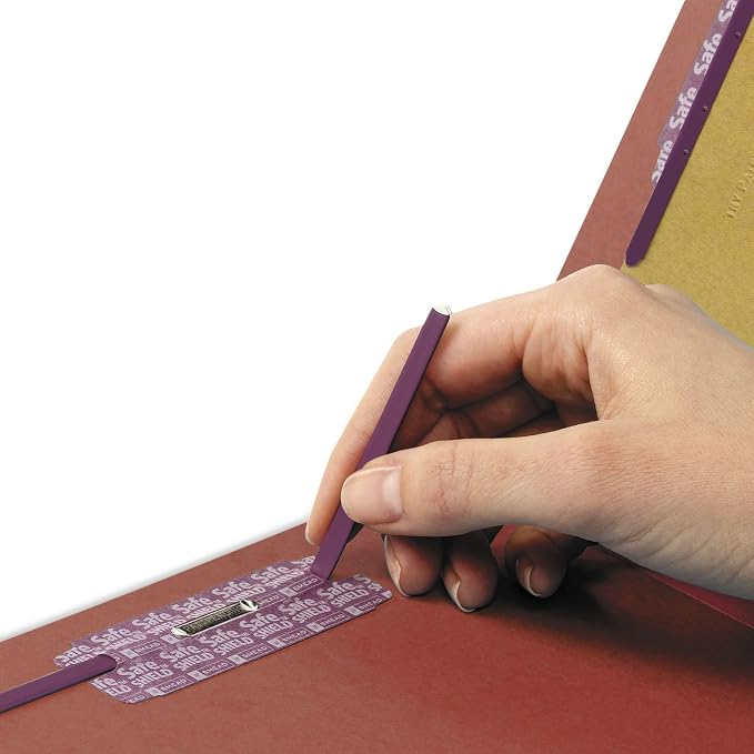 Smead 100% Recycled End Tab Pressboard Classification File Folder with SafeSHIELD Fasteners, 2 Dividers, 2" Expansion, Legal Size, Red, 10 per Box (29860) - Image 3