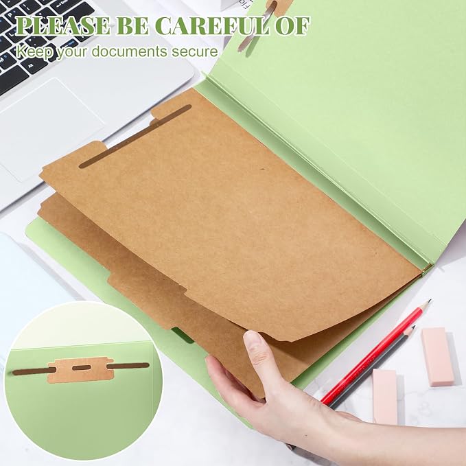 AmazingSpark 36 Pcs Classification Folder Letter Size Bulk 2 Divider Pressboard File Folder with Expansion 2 Prong Fastener Heavy Duty Office File Organizer for School Medical Document(Light Green) - Image 3