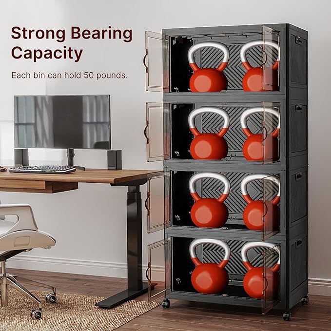 Stackable Storage Bins, 896QT Collapsible Drawers with 2 Lids | Large Capacity, Magnetic Door, Stack Lock, Rolling Wheels, Foldable Design, Organizers and Storage for Bedroom Dorm Garage - Image 5