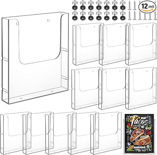 Wesiti 12 Pcs Acrylic Brochure Holder 8.5 x 11 Inches Wall Mount Flyer Holder Plastic Slat Wall Display Single Pocket Box for Magazines Poster Papers Files Menu Pamphlet Literature Documents by Unteilti