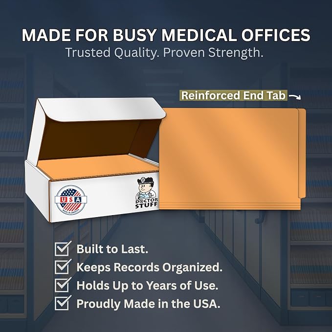 Goldenrod File Folders, Doctor Stuff, Legal Size Reinforced End Tab Folder with 2" Bonded Fastener on Inside Front and Back, 14 pt Stock, Carton of 250 - Image 8