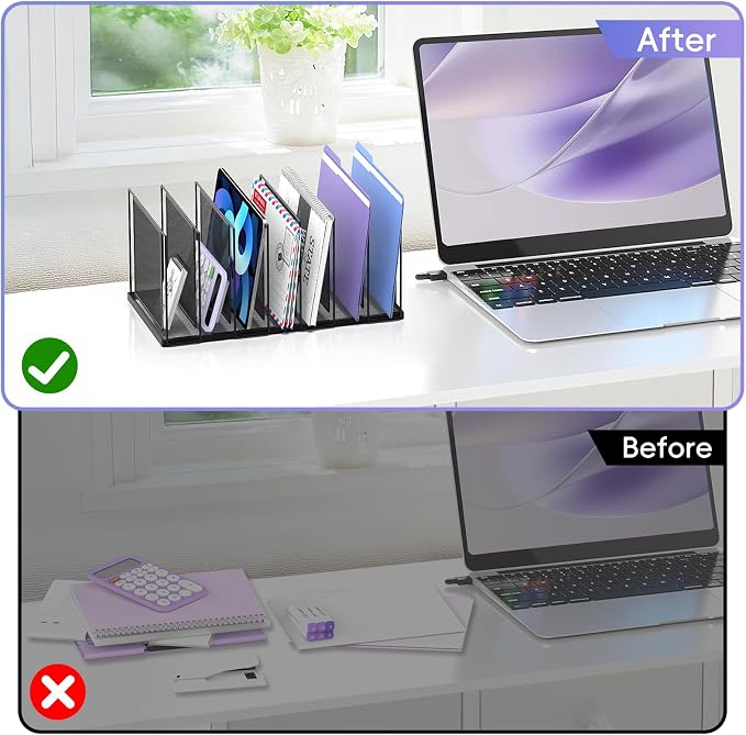 File Organizer for Desk, 7-Section Vertical File Sorter, Paper Holder Organizer Standing Metal File Folder for Office Home Classroom, Black - Image 9