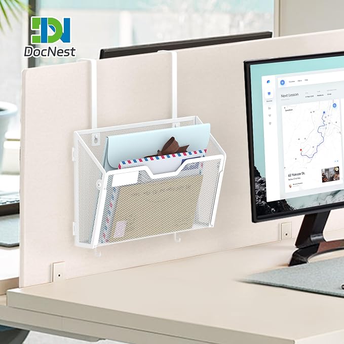 Docnest 3 Pack Mesh Wall File Holders with Hooks for Mail, White | Space-saving vertical design with utility hooks. Ideal paper document organizer for office, home, and school - Image 6