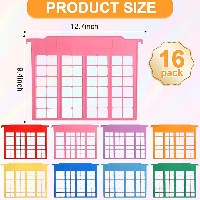 party greeting 16 Pack File and Folder Dividers 9.4x12.7 Inch Plastic Hanging Filing Cabinet Dividers Organizers Insertable File Separators Supplies for Office Drawer Organization (Rainbow) - Image 2
