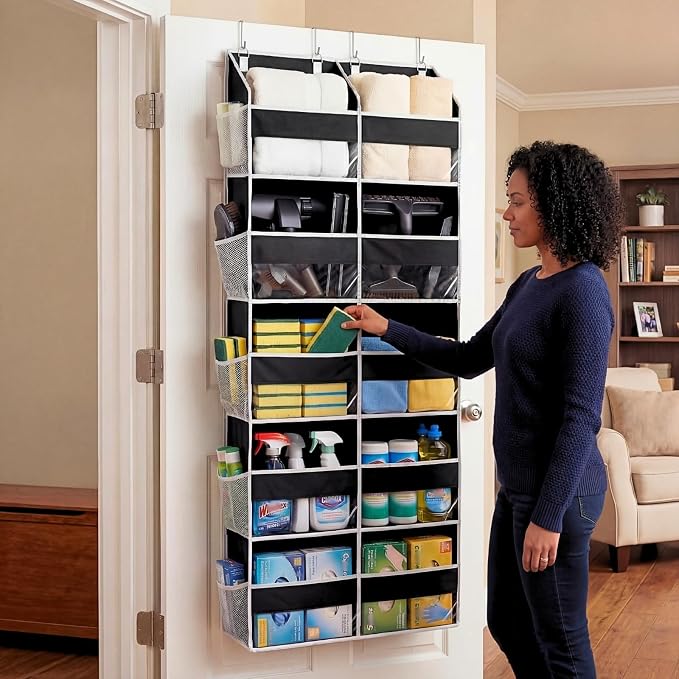 Over the Door Organizer 5 Tiers, Extra Large Behind Door Storage of 10 Compartments, 80 lbs Weight Capacity Hanging Storage Organizer with Clear Window Kids Toys, Shoes, Diapers, Room storage - Image 6