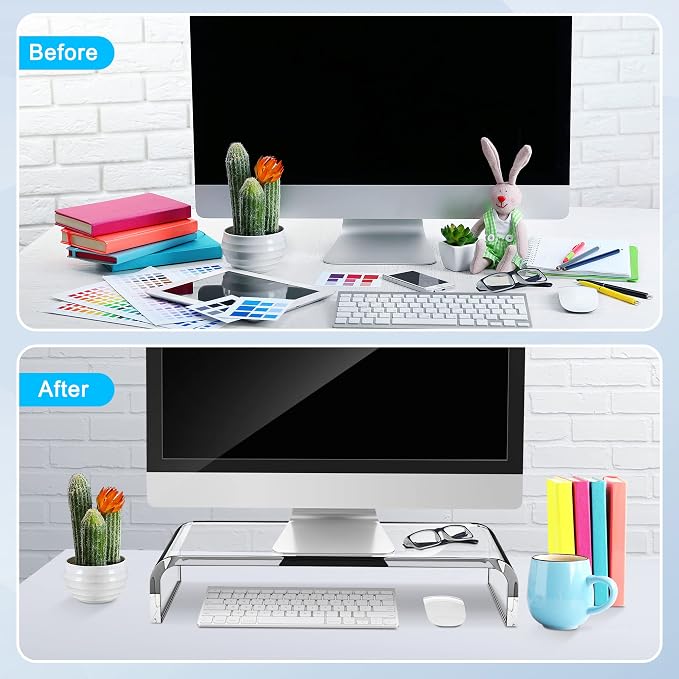 AboveTEK Acrylic Monitor Stand, Premium Large Monitor Riser 20 inch, Crystal Clear Acrylic Computer Stand Laptop Desk Stand for Home Office Printer TV Screen Keyboard Storage - Image 7