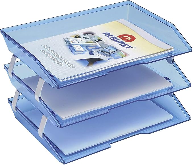 Acrimet Facility 3 Tier Letter Tray, Side Load, Letter Size/A4, Desktop File Organizer, Plastic (Clear Blue Color) | Document Tray with Aluminum Rods - Image 2