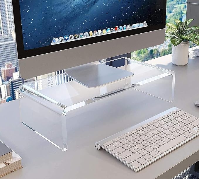 Clear Monitor Stand Riser, Computer Monitor Stand/Acrylic Monitor Riser for Home Office Laptop, PC Desk Stand for Keyboard Storage & Multi-Media Laptop Printer TV Screen (14"/7.1"/3.6") - Image 7