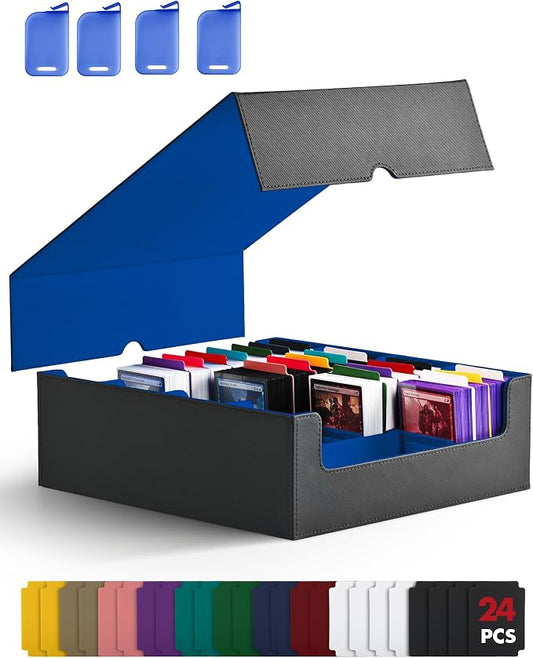 ZLCA Card Storage Box for MTG PTCG, Commander Deck Box Holds 3200+ Cards, Trading Card Storage Case with 4 Stoppers, Card Organizer for TCG Sport Cards(Black&Blue) by ZLCA