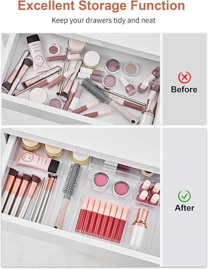 SMARTAKE 30-Piece Drawer Organizer with Non-Slip Silicone Pads, 7-Size | Desk Drawer Organizer Trays Storage Tray for Makeup, Jewelries, Utensils in Bedroom Dresser, Office and Kitchen (Clear) - Image 4