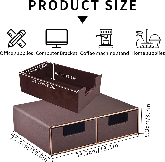 Stackable Desk Drawer Organizer,Dressing table organizer for Jewelry/Cosmetics,Coffee Maker Display holder and Storage Box for Home office,Brown - Image 3