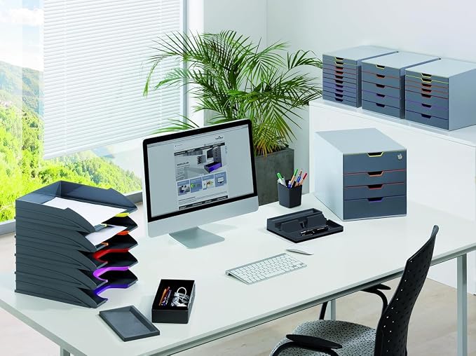 Durable Varicolor 4 Drawer Unit - Gray Desktop Drawer Set with 4 Color Coded Draws - Letter to Folio Size Files - Perfect for Storing Documents and Paper Work - Image 2