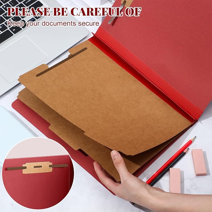 Skyygemm 48 Pcs Classification Folders Letter Size, 2 Divider Pressboard File Folders with 3. 5 Inch Expansion, 2 Prongs Fastener, Heavy Duty Office File Organizers for Teachers, Medical (Dark Red) - Image 4
