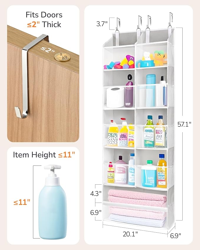ULG Over the Door Organizer, 5-Tier Extra Large Hanging Storage with 10 Mesh Pockets, 100 lbs Capacity, Heavy Duty Door Organizer for Closet, Bedroom, Nursery Light Grey - Image 8