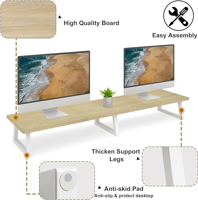 TEAMIX 42 inch Large Dual Monitor Riser, Desk Organizer Stand for TV Laptop | Extra Long Stand for 2 Monitors, Wood & Metal TV Riser, Holds 300lbs, Keyboard & PS5 Storage, For Home Office & Gaming - Image 5