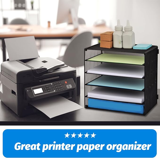 5 Slot Mesh Desk Organizer Tray, File Paper Letter Folder Holder Desktop Paper Sorter Mail Organization Rack Storage Accessories, for Office Home School Classroom, Black - Image 5