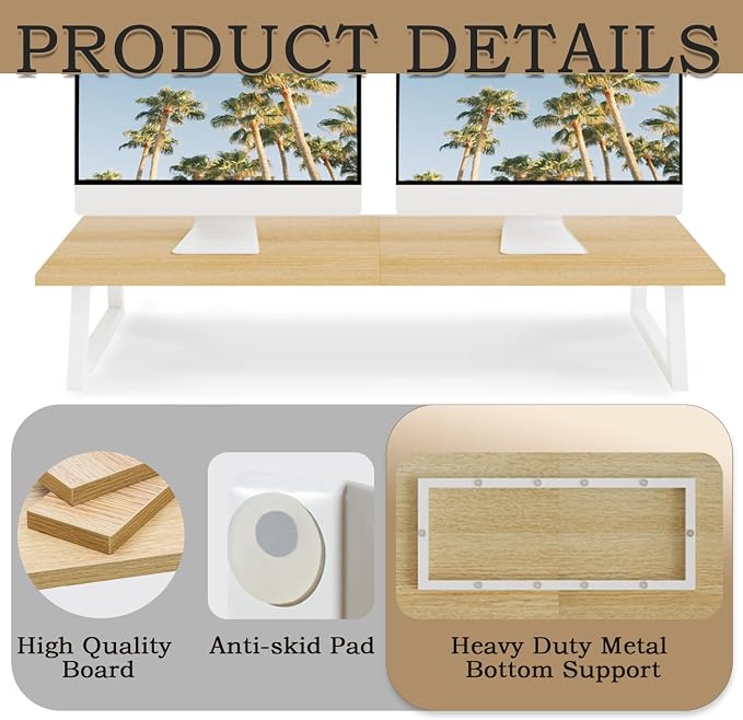 TEAMIX 31.5 inch Dual Monitor Stand Riser, Laptop/TV Stand, Desk Organizer | Long Stand Riser for 2 Monitors, Wood & Steel Computer Stand, Holds 150lbs, Keyboard & PS5 Storage, For Home Office & Gaming - Image 5