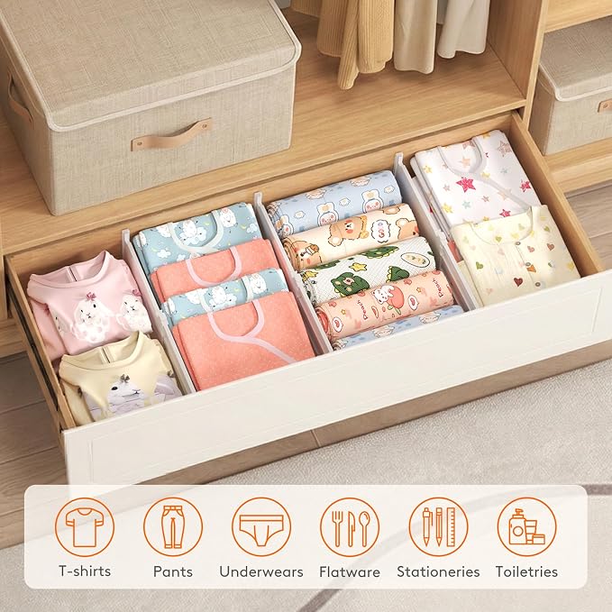 Lifewit 6" Tall Drawer Dividers, Adjustable Deep Drawer Organizer Clothes | 9 Pack 11.5"-18.5" Expandable White Plastic Separators for Dresser, Kitchen, Cabinet, Closet, Office Organization & Storage - Image 9